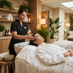 Soin Head Spa dans un institut de bien-être à Saint-Étienne